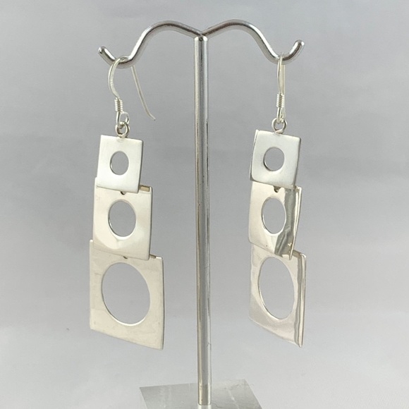 Gorgeous Tri-square Earrings 925 Sterling NEW - Picture 4 of 5